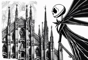 jack skellington on the spire of the Milan cathedral tattoo idea