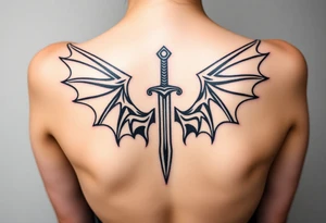 Dragon wings with sword in middle tattoo idea