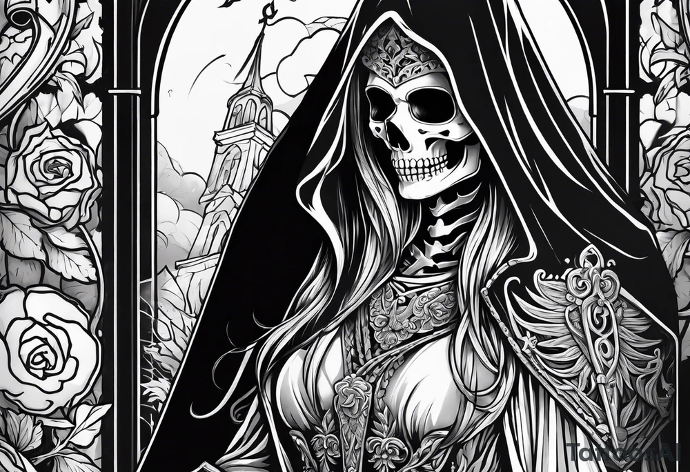 lady skeleton grim reaper satan tattoo idea