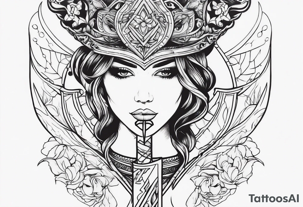 Female holding dagger tattoo idea
