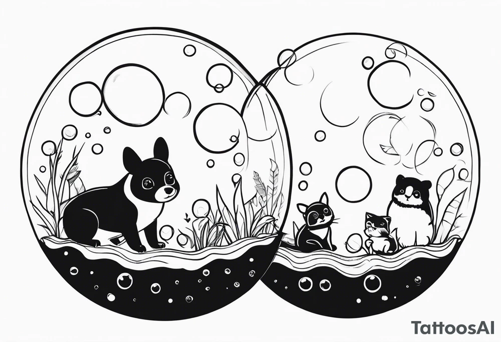 cute animals going up in bubbles tattoo idea