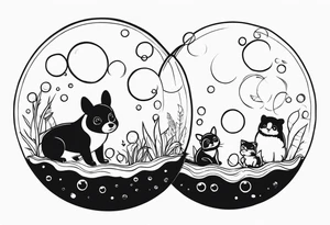 cute animals going up in bubbles tattoo idea