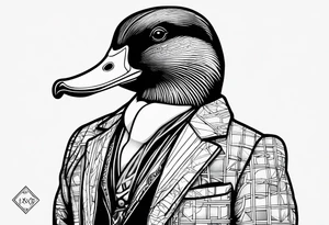 Dabbling Duck wearing a small jacket that says "XRP" on it tattoo idea