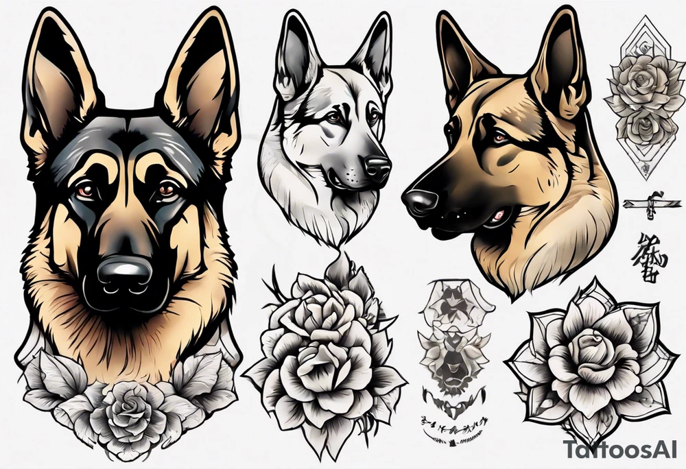 German shepherd portrait tattoo idea