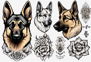 German shepherd portrait tattoo idea