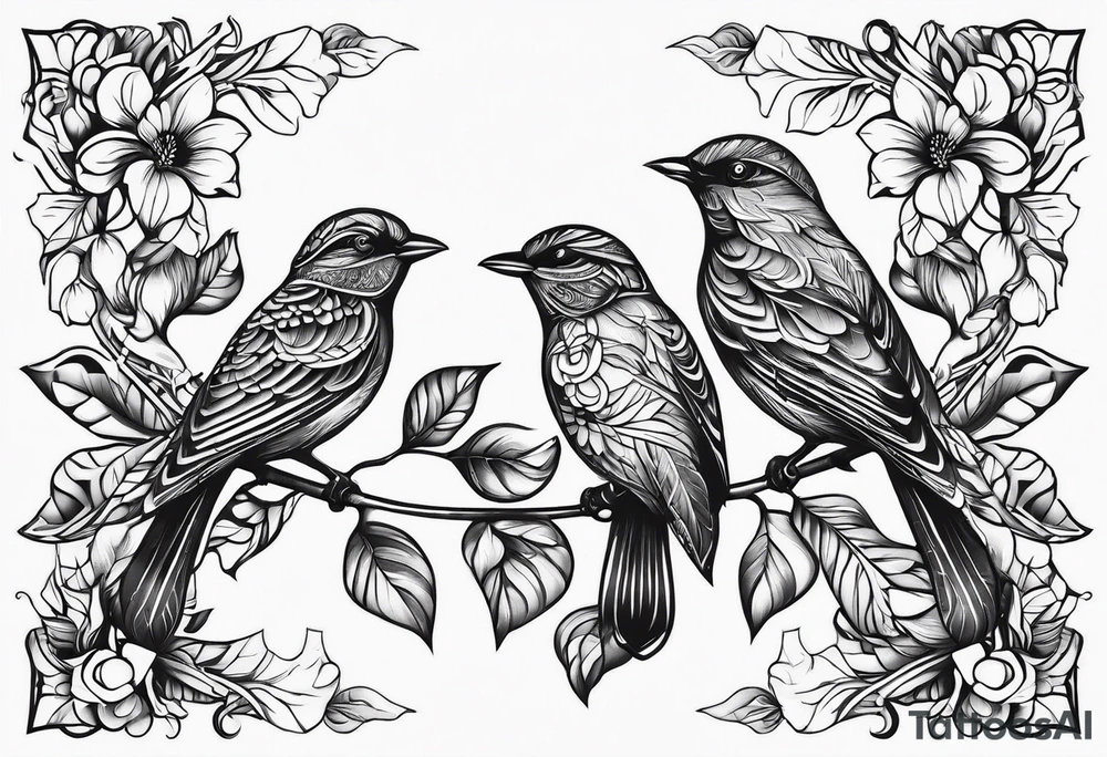 Small two birds fine line tattoo idea