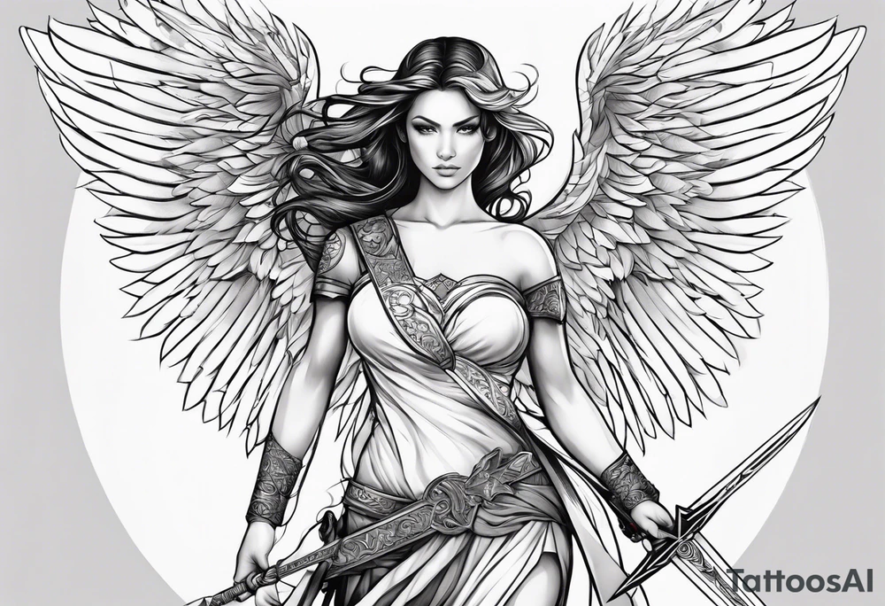 angel female with sword tattoo idea