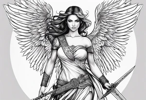 angel female with sword tattoo idea