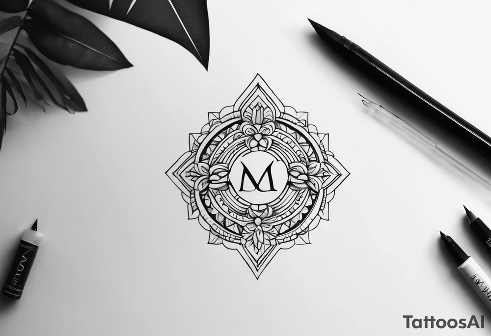 Create a small moluccan style tattoo on the forearm with the initials MLJ, date of birth 22/09/22 tattoo idea