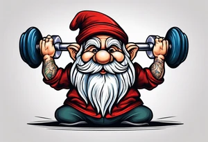 Strong old gnome lifting dumbells tattoo idea