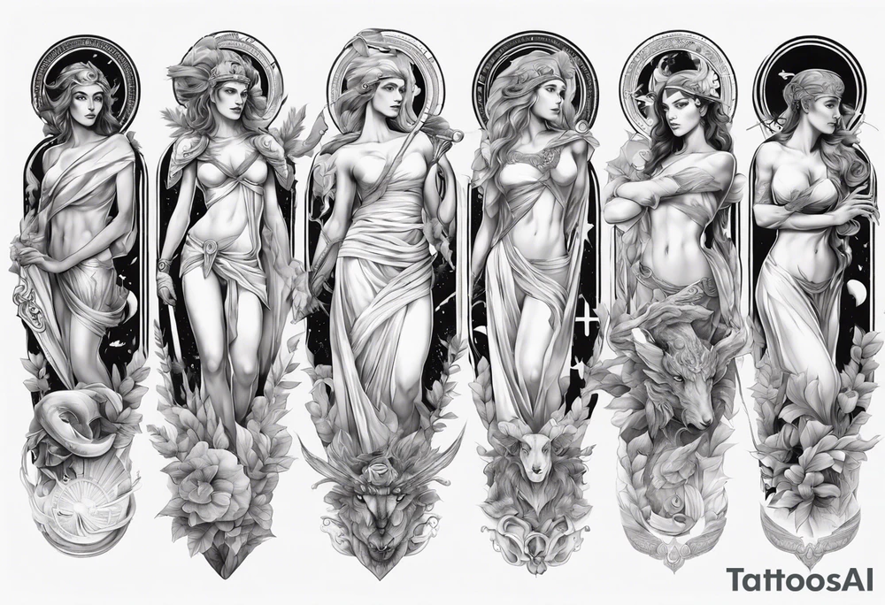 Greek mythology sleeve for women to signify power and success tattoo idea