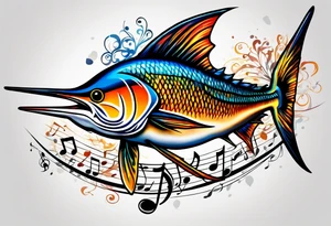 Marlin, musical notes, peace tattoo idea