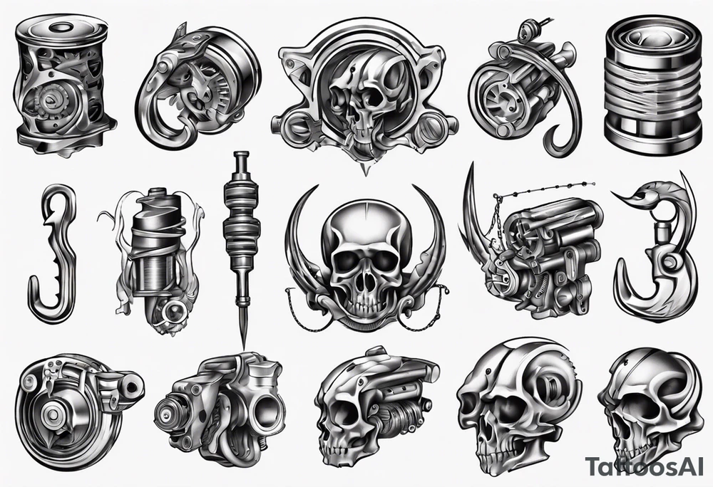 Engine piston, fishing hook tattoo idea