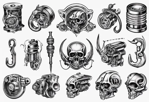 Engine piston, fishing hook tattoo idea