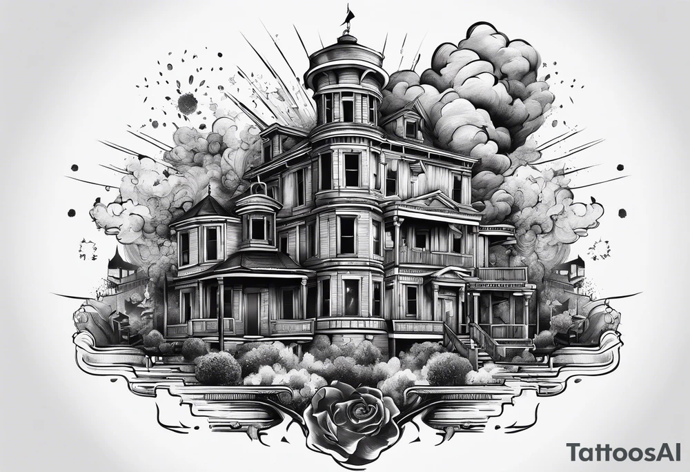 exploding building tattoo idea
