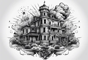 exploding building tattoo idea