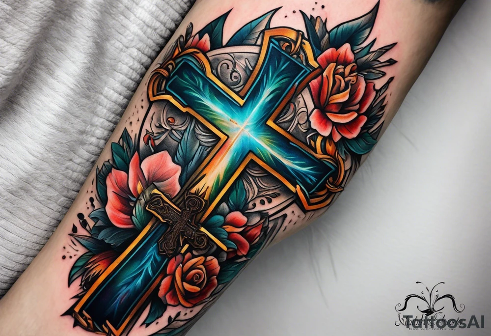 Isaiah 60:22 on my forearm with a cross and some kind of animal tattoo idea