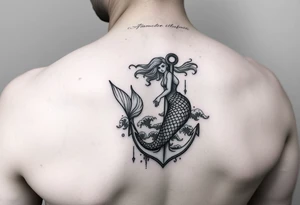 mermaid and waves with an anchor tattoo idea