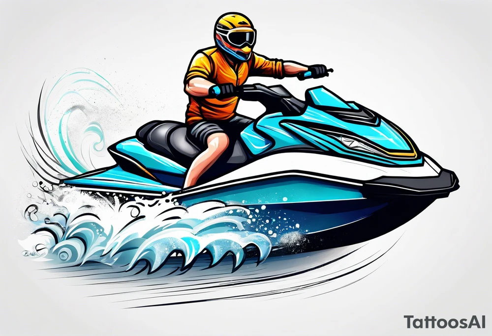 jay is a big irish man with three arms riding a jet ski tattoo idea