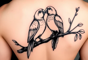I want a tattoo with two parrots sitting on a tree. They kiss each other. tattoo idea