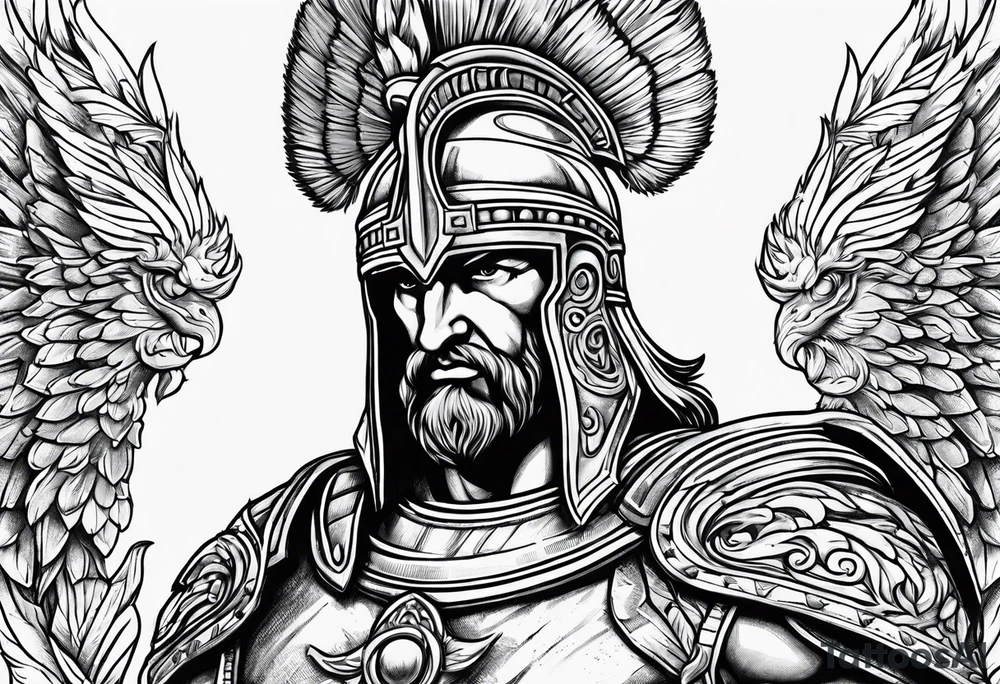 greek god ares wearing helmet tattoo idea