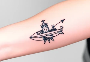 Rocket ship with a K and J somewhere on it tattoo idea
