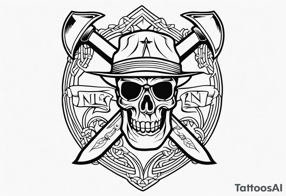 line work tattoo with a 21, Hooligan bar and an Axe tattoo idea