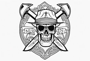 line work tattoo with a 21, Hooligan bar and an Axe tattoo idea