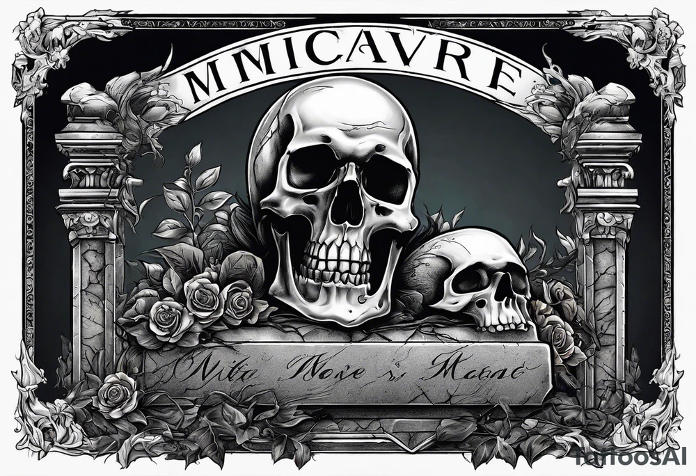 Skeleton crawling out of grave. 
MIW Reincarnate written on gravestone tattoo idea