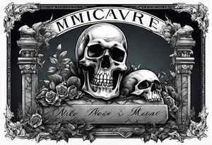 Skeleton crawling out of grave. 
MIW Reincarnate written on gravestone tattoo idea