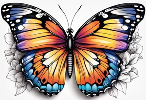 Butterfly: “A vibrant butterfly with colorful wings, resting on a flower, showcasing transformation and beauty.” tattoo idea