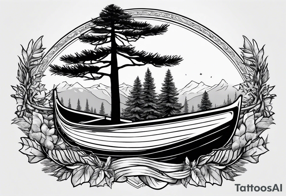 Pine trees canoe Holly leaf tattoo idea