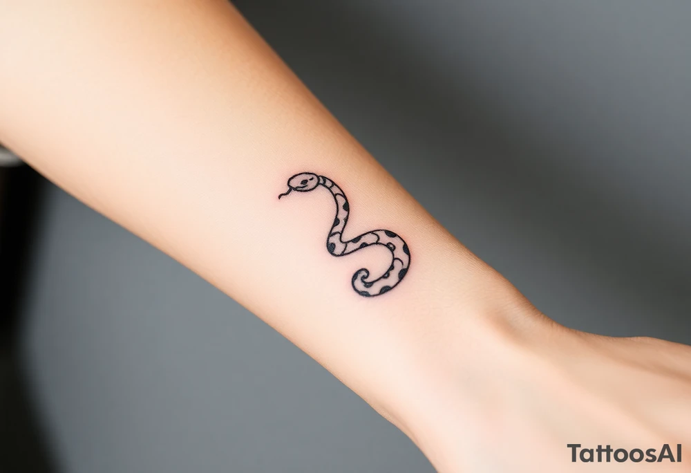 I want a small simple silhouette lines black and white wrist princess like girl snake tattoo that has number 12821 on its body along and also I want it to represent feminine energy crown queen Cycle tattoo idea