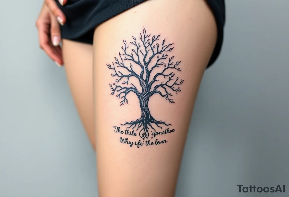 mystical tree of life with a saying underneath tattoo idea