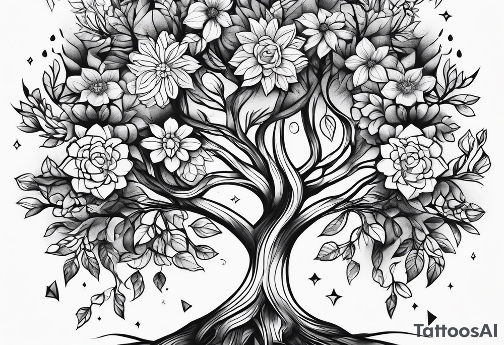 flowers tree tattoo idea