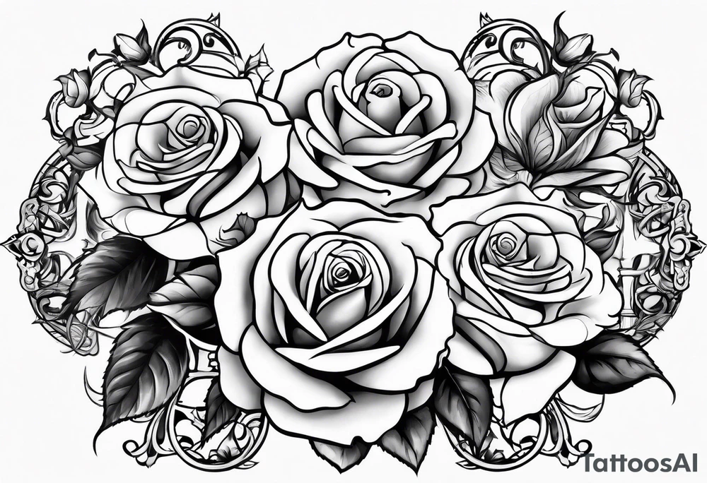 roses and cross with the names Aizen and Azaias tattoo idea