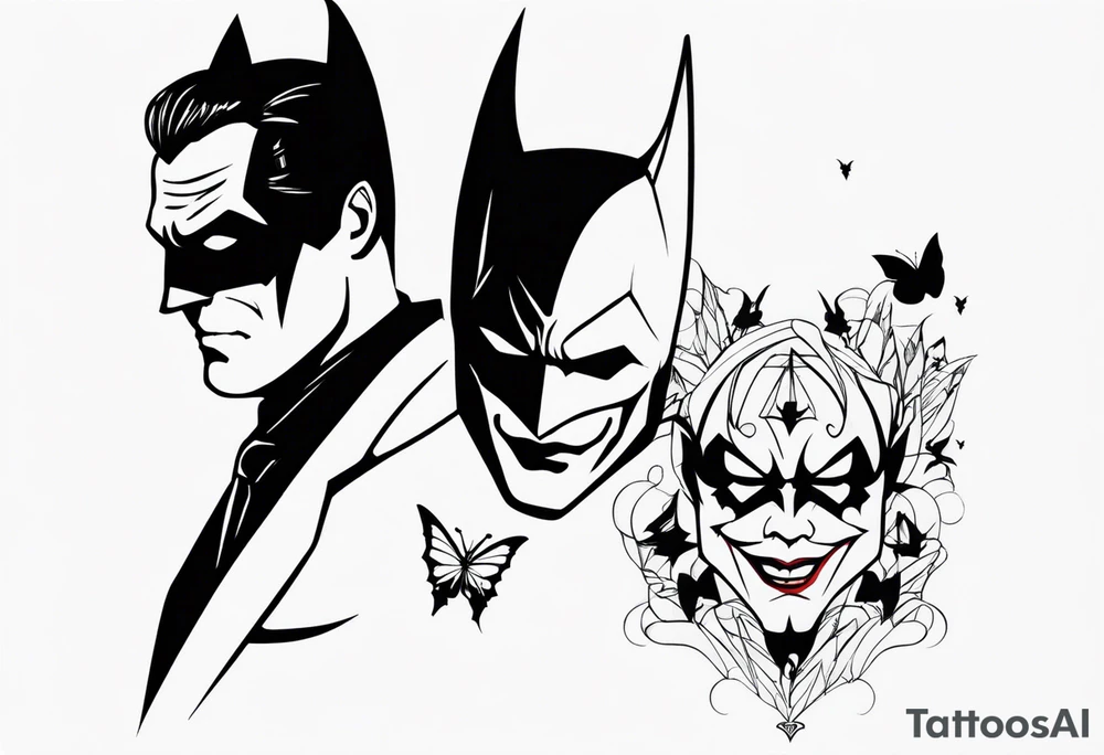 Batman and Joker tattoo with butterflies tattoo idea