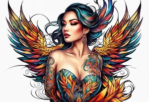 femme nu avec un tatou de phoenix tattoo idea