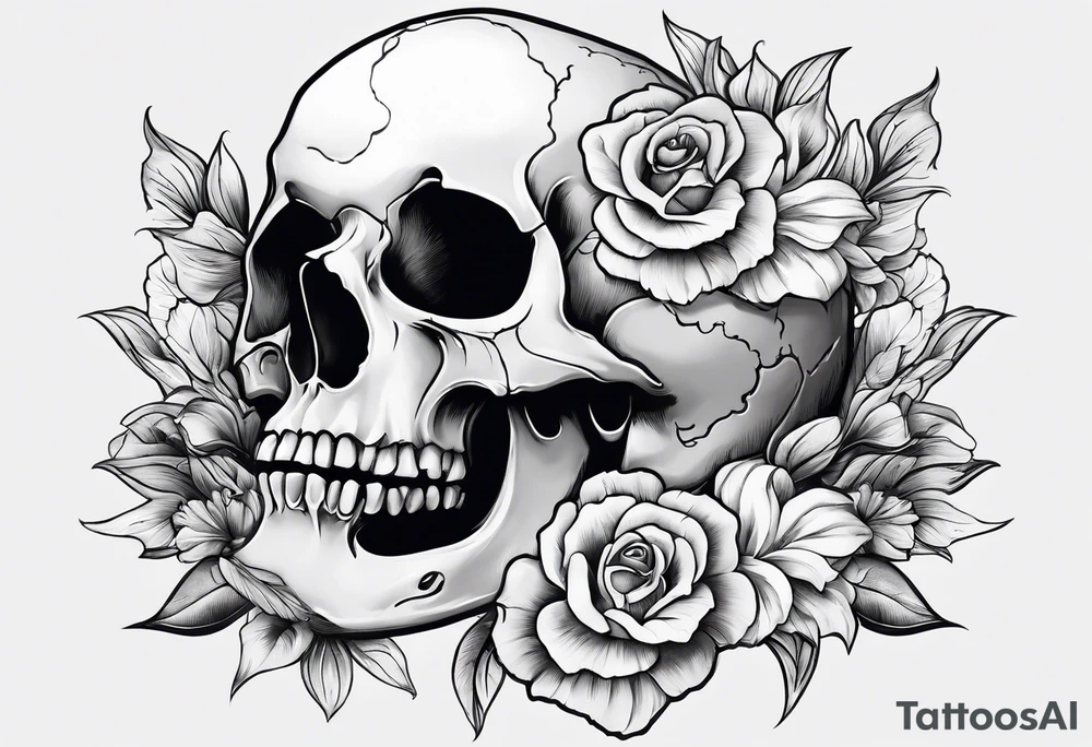 Skull, flowers, death, rebirth coverup tattoo idea Skull, flowers, death, rebirth coverup tattoo idea