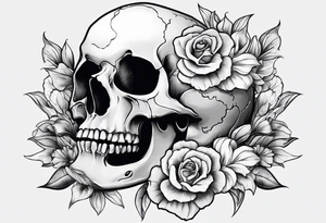 Skull, flowers, death, rebirth coverup tattoo idea