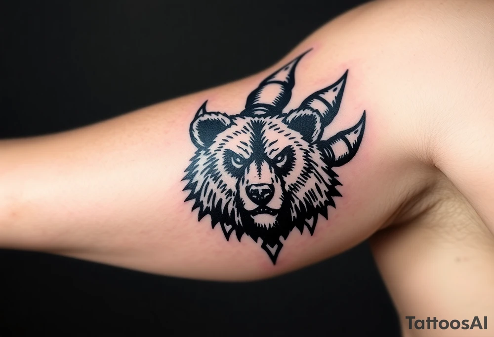 Bears paw with bear face in the middle tattoo idea