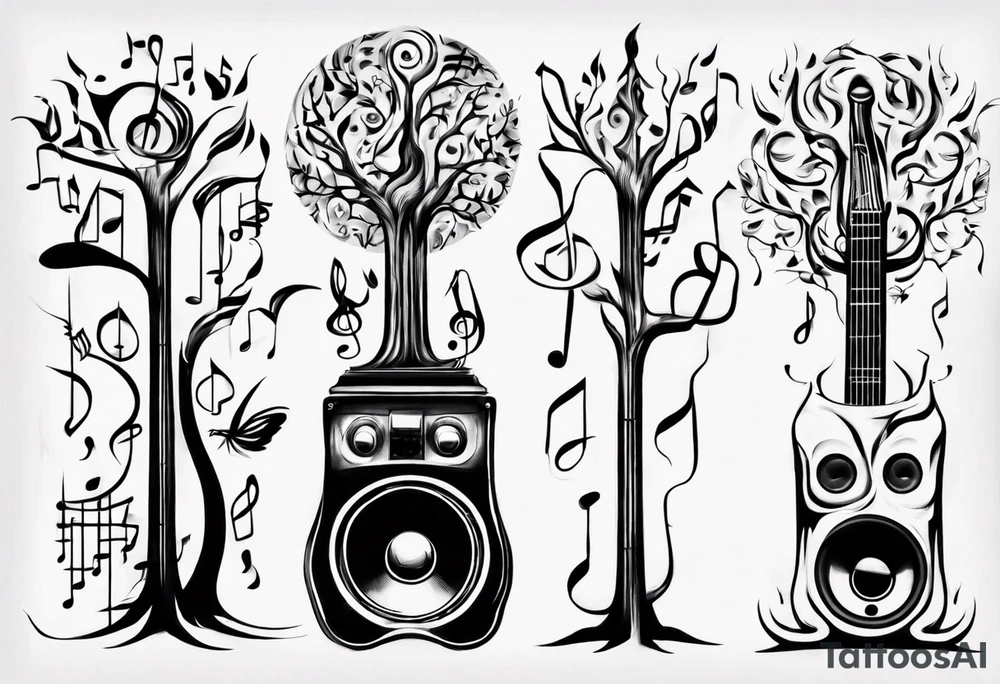 music speaker note tree staff tattoo idea