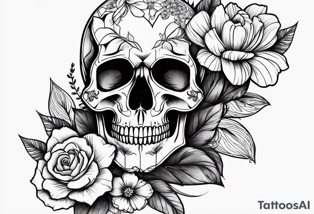 skull with flower tattoo idea