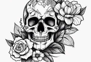 skull with flower tattoo idea