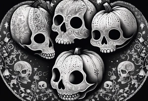 Carved pumpkin with skeletons kissing tattoo idea
