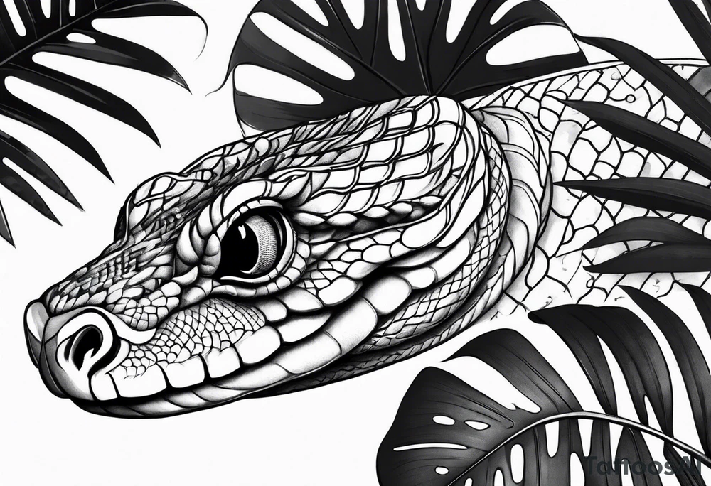 Little snake with monstera tattoo idea