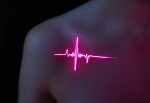 A simple black EKG line with a small glowing white cross at the end, symbolizing strength through faith tattoo idea