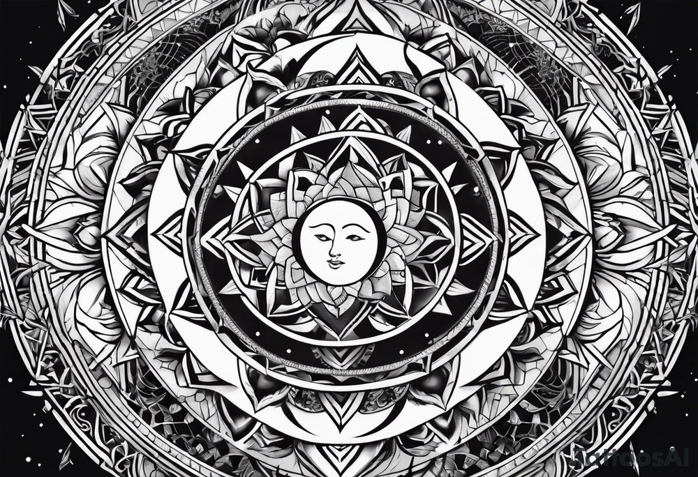 sun and moon sacred geometry tattoo idea