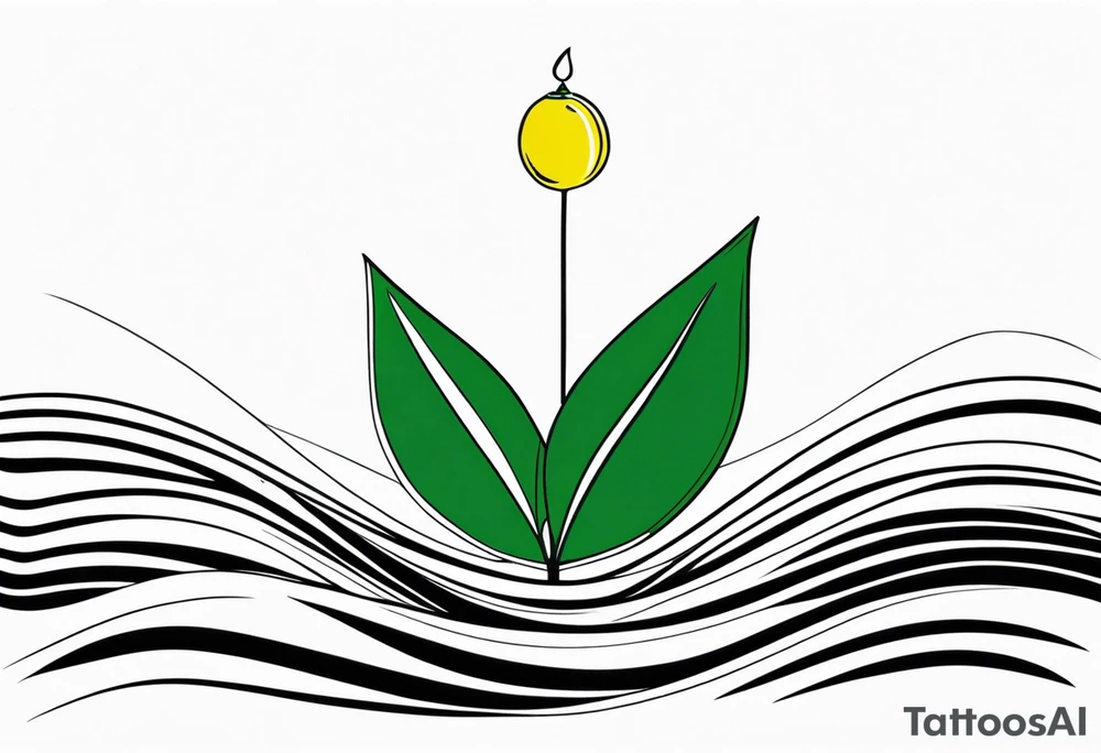 A lemon-Buoy with a green leaf-flag on waves tattoo idea