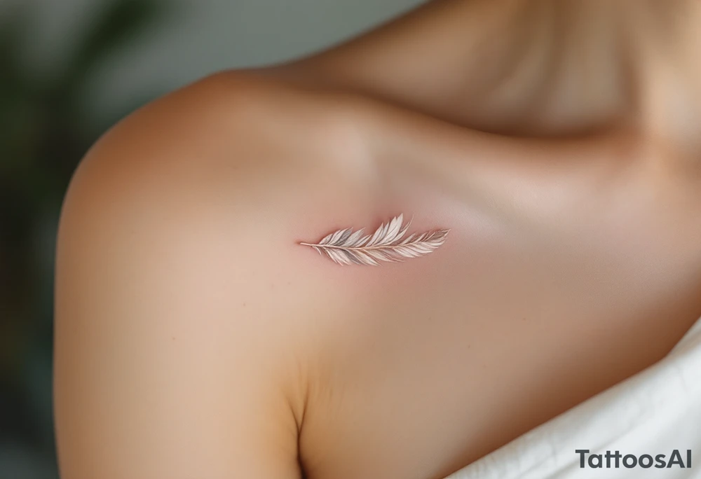 A soft, airy "D" made from layered feathers in white, soft brown, and dusty blue tones. tattoo idea